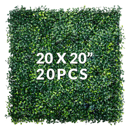 Artificial Grass Wall Panel Backdrop, 20PCS 20"x20" Artificial Boxwood, Cover Privacy Hedge Screen Greenery Plant for Indoor Outdoor, UV-Anti Garden Fence Decor