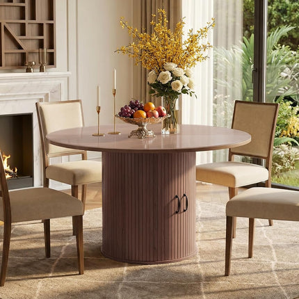 Zevemomo 47.32 inch Circle Dining Table for 4(Table Only), Round Kitchen Table with Storage Shelf and Doors for Kitchen, Living Room, Restaurants