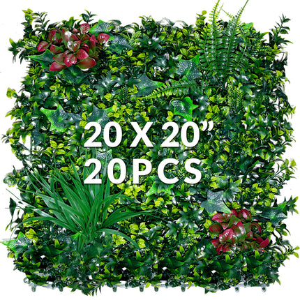 Artificial Grass Wall Panel Backdrop, 20PCS 20"x20" Artificial Boxwood, Fake Greenery Plant Cover Privacy Hedge Screen for Indoor Outdoor, UV Protected Garden Fence Decor