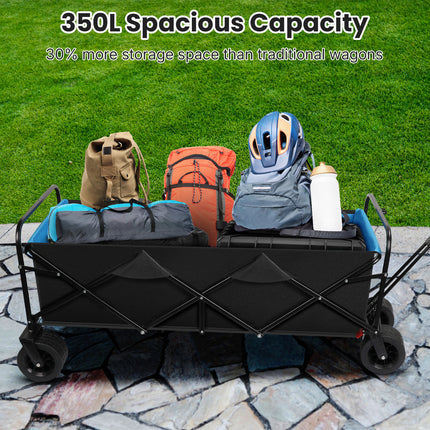 Zevemomo Collapsible Wagon Cart, 330 lbs Load-Bearing Folding Wagon Cart Heavy Duty with Two Drink Holders, Outdoor Utility Carts for Groceries, Shopping, Camping, Sports, Garden with Large Capacity