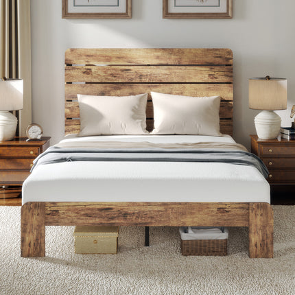 Full Size Bed Frame, Full Heavy Duty Platform Bed Frame, Full Bed Frame with Wood Headboard & Footboard, Noise Free, No Box Spring Needed, Brown