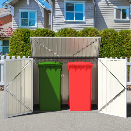 3.1'D×5.5'W Trash Can Shed, Outdoor Trash Can Storage for 2 Trash Bins, Metal Outdoor Garbage Can Storage Shed, Garbage Bin Storage for Garden Backyard Patio, Grey