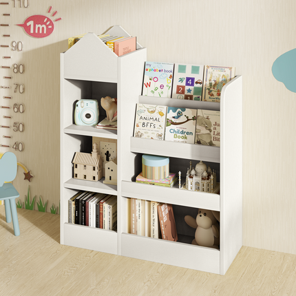 4 Tier Kids Bookshelf and Toy Storage, Wooden Children Bookshelf, Toy Storage with Bookshelf for Playroom, Classroom, Bedroom, Library, White