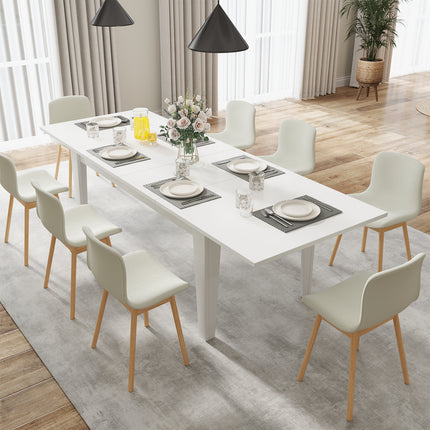 Expandable Dining Table, Large Wood Dining Table for 6-12, 70.87"-106.5" Modern Rectangular Long Kitchen Table with Metal Track for Kitchen, Living Room, Office-White
