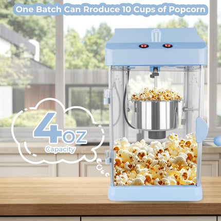 Popcorn Maker Machine, Popcorn Machine Maker with 4 Ounce Kettle Makes Up to 12 Cups, Commercial Movie Theater Style Popcorn with Measuring Tool and Popcorn Scoop - Blue