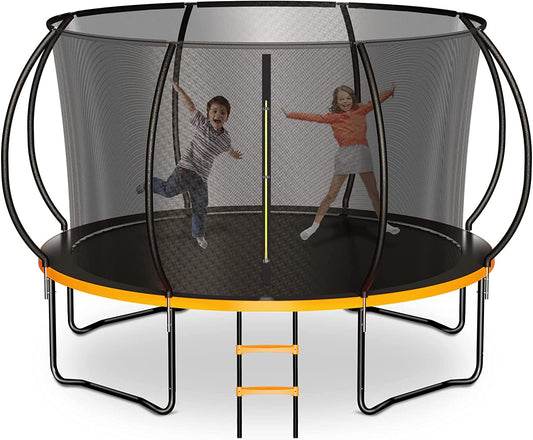 Zevemomo Outdoor Trampoline for Kids and Adults, 12FT 14FT 15FT 16FT Trampoline with Curved Poles Reinforced Enclosure, Recreational Trampolines with Ladder & Enclosure Net