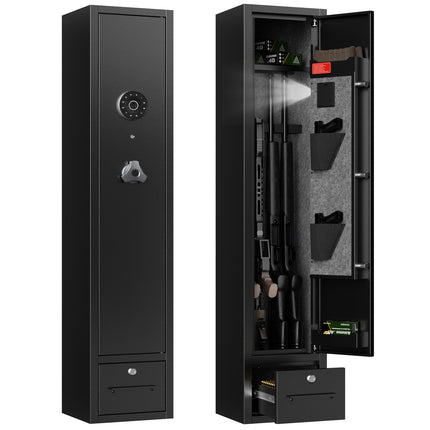 4 Gun Safes, Rifle Safe Long Gun Safe for Home, Quick & Easy Access Gun Cabinets for Home Rifle and Pistols with LED Light & Drawer, Electronic Lock