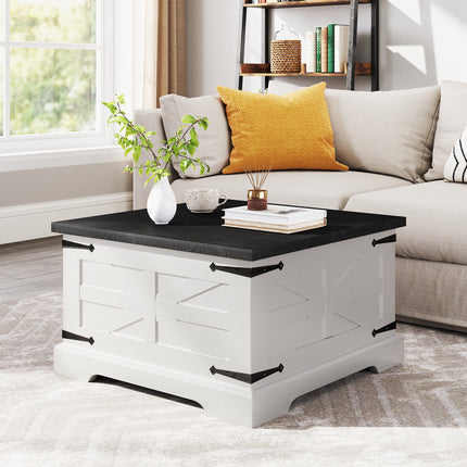 31.5" Farmhouse Coffee Table with Storage, Large Hidden Storage Compartment, Coffee Tables with Flip-Top Lids, Wood Coffee Tables for Living Room, Square Coffee Table Farmhouse Style, White