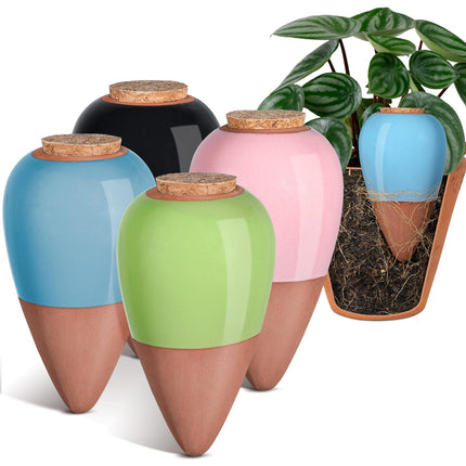 4-Pack Terracotta Watering Spikes, Plant Watering Devices with Lid, Terracotta Spikes Self-Watering Device, Slow Release Plant Watering Spikes for Indoor & Outdoor Plants