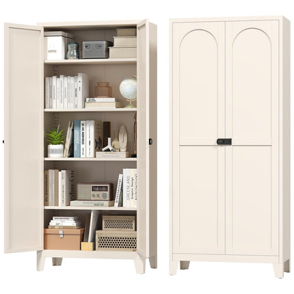 70.87" Tall Metal Storage Cabinet with 3-Digit Combination Lock, Steel Pantry Cabinet with 4 Adjustable Shelves & 2 Doors, Secure Freestanding Organizer for Home, Office, Garage, Beige