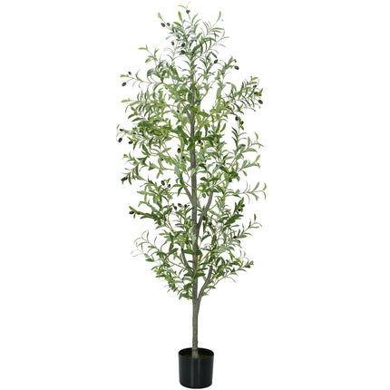 6 FT Faux Olive Tree Indoor, Tall Artificial Silk Olive Tree 6 FT, Large Indoor Fake Olive Trees with Realistic Leaves, Branches, Fruits, Faux Olive Trees Artificial Plants for Home (6 Feet)