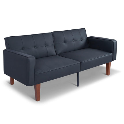 Futon Sofa Bed Futon Couch Loveseat, Convertible Recliner Lounge with Adjustable Backrest, Foam and Spring Cushions for Living Room Apartment Office, PU Leather, Matte Black