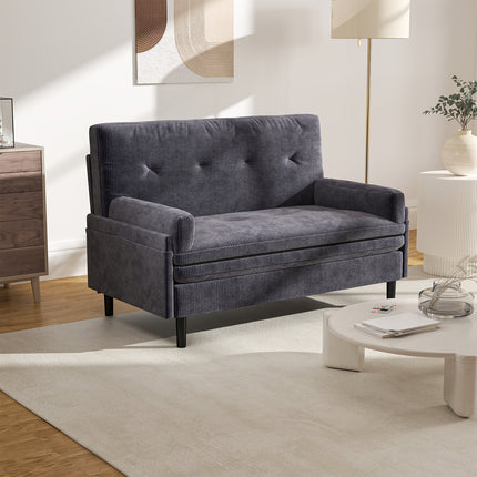 Futon Sofa Bed, Small Modern Loveseat Couch Sofa, Convertible Sleeper with Adjustable Backrest, Velvet Fabric Upholstered 2-Seat, Loveseat for Small Space, Living Room - Grey