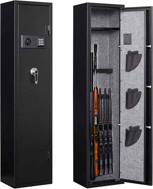 Zevemomo Rifle Safe, 3-5 Gun Long Gun Safes for Home Rifle and Pistols, Quick Access Gun Cabinets for Rifles Shotguns with Adjustable Gun Rack and Pistol Holster