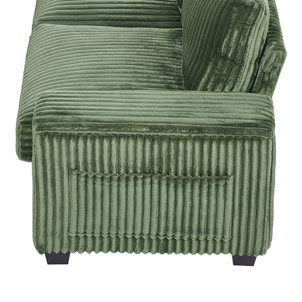 4-seater Corduroy Sofa Couch 133" Modern Sofa with USB Ports, Hidden Storage Arms, Flip-Top Cup Holders for Living Room, Green