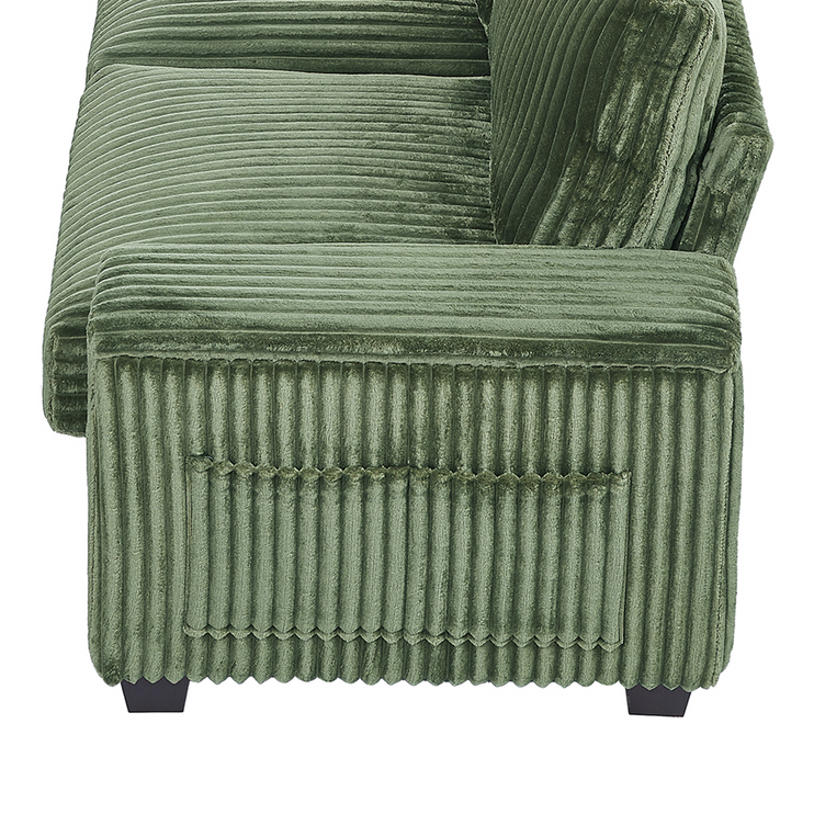 4-seater Corduroy Sofa Couch 133" Modern Sofa with USB Ports, Hidden Storage Arms, Flip-Top Cup Holders for Living Room, Green