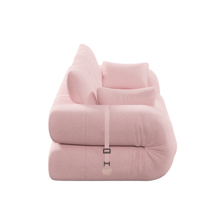 Human Dog Bed, Lazy Sofa Couch, 78.7" Multi-Functional Foldable Sofa Bed, 3-in-1 Teddy Fabric Foam-Filled Sleeper Sofa Bed for Living Room,Guest Bed,Playroom,Pink