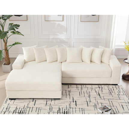 Oversized Two-Piece Couches, L Shaped Sofa, Corduroy, Left Chaise Daybed,with Armrests,Eight Throw Pillows,Corner Sofa,Easy To Assemble, Beige
