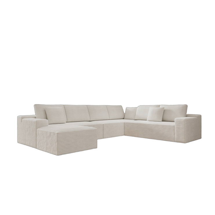 137.8*104.3"Modular sectional sofa seat,Upholstered compressed couch for living room,Bedroom,Apartment,No assembly required,4 PC free combination,Plush corduroy fabric,WHITE
