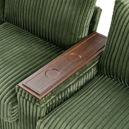 4-seater Corduroy Sofa Couch 133" Modern Sofa with USB Ports, Hidden Storage Arms, Flip-Top Cup Holders for Living Room, Green