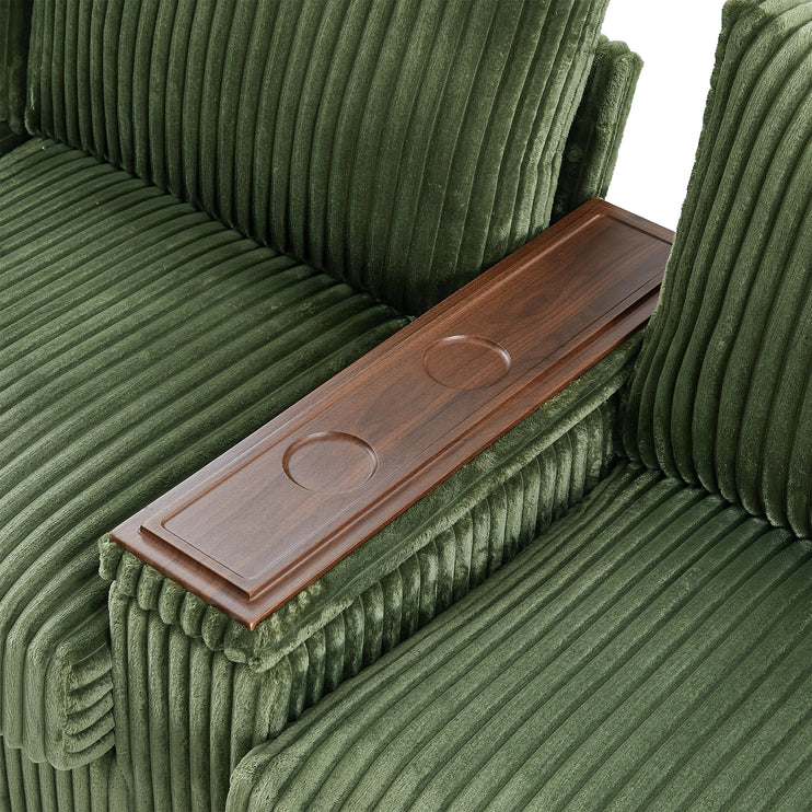 4-seater Corduroy Sofa Couch 133" Modern Sofa with USB Ports, Hidden Storage Arms, Flip-Top Cup Holders for Living Room, Green