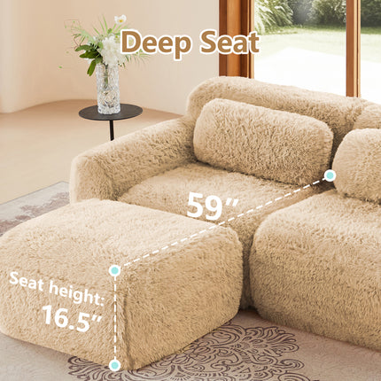U-shaped Boneless Sofa 32D High Density Sponge Bottom Anti-Slip Design,No Assembly Required Ergonomic Design,Free Combination Full-compression Vacuum Packaging,For Living Rooms,Chcolate,Light Khaki