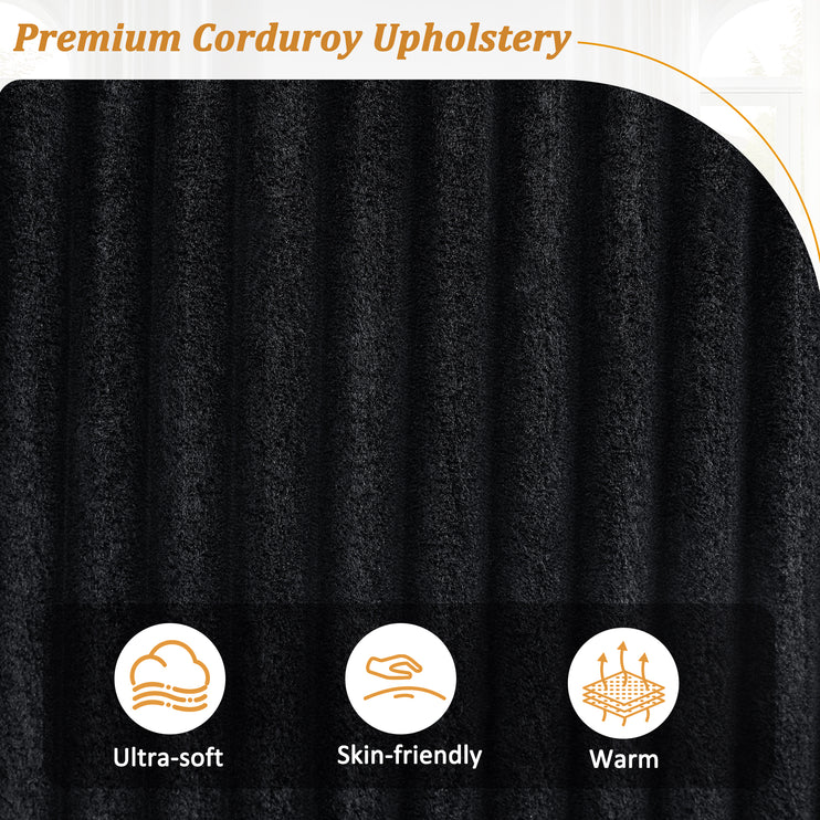 4-seater Corduroy Sofa Couch 133" Modern Sofa with USB Ports, Hidden Storage Arms, Flip-Top Cup Holders for Living Room, Black