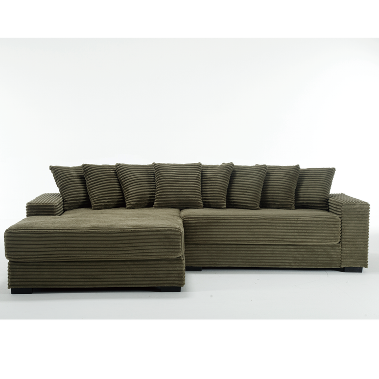Oversized Two-Piece Couches, L Shaped Sofa, Corduroy, Left Chaise Daybed,with Armrests,Eight Throw Pillows,Corner Sofa,Easy To Assemble, Green