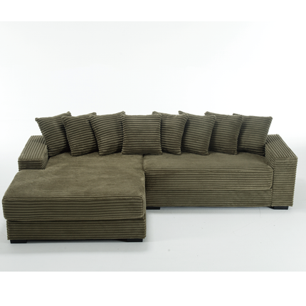 Oversized Two-Piece Couches, L Shaped Sofa, Corduroy, Left Chaise Daybed,with Armrests,Eight Throw Pillows,Corner Sofa,Easy To Assemble, Green
