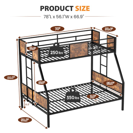 Twin Over Full Size Bunk Bed for Boys Girls Adults