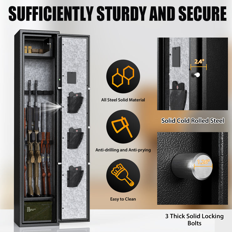 3-5 Gun Safes, Rifle Safe Long Gun Safe for Home, Quick & Easy Access Gun Cabinets for Home Rifle and Pistols with Keypad & Adjustable Racks