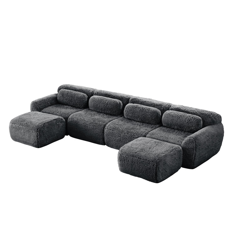 U-shaped Boneless Sofa 32D High Density Sponge Bottom Anti-Slip Design No Assembly Required Ergonomic Design Free Combination Full-compression Vacuum Packaging For Living Rooms,Studies,Dark Grey