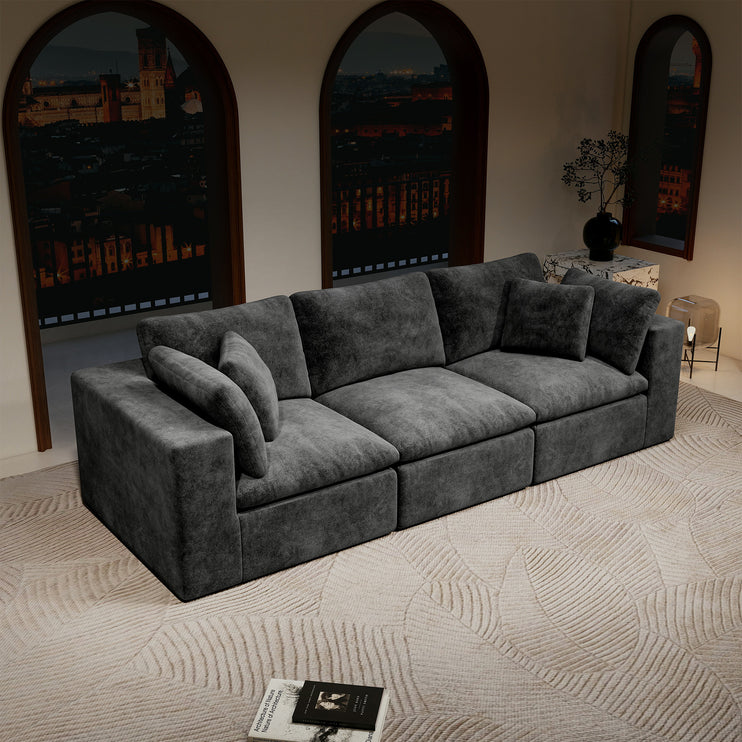 108.3*39.4"Modular sectional sofa seat,Upholstered compressed couch for living room,Bedroom,Apartment,No assembly required,3PC free combination,Plush corduroy fabric,GREY