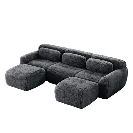 U-shaped Boneless Sofa 32D High Density Sponge Bottom Anti-Slip Design With Chaise Free Combination Full-compression Vacuum Packaging Deep Seat Design For Bedroom,Study,And Home Theater,Dark Grey