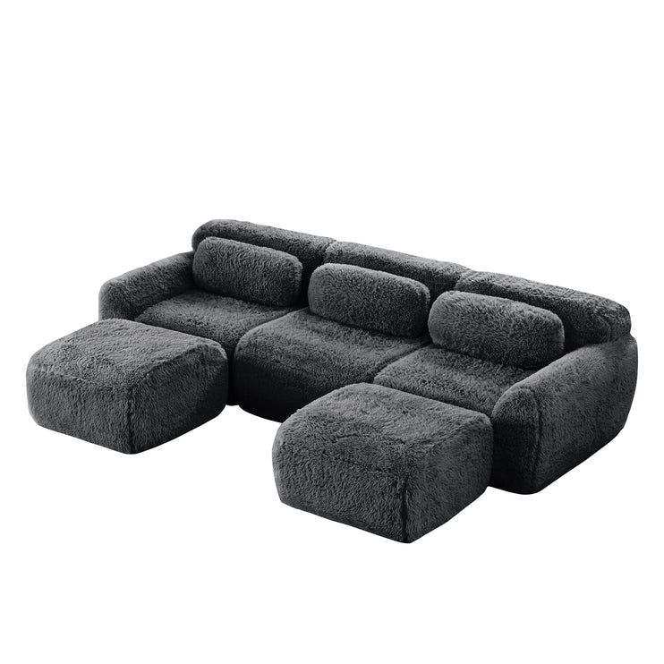 U-shaped Boneless Sofa 32D High Density Sponge Bottom Anti-Slip Design With Chaise Free Combination Full-compression Vacuum Packaging Deep Seat Design For Bedroom,Study,And Home Theater,Dark Grey
