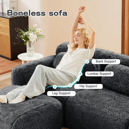 U-shaped Boneless Sofa 32D High Density Sponge Bottom Anti-Slip Design No Assembly Required Ergonomic Design Free Combination Full-compression Vacuum Packaging For Living Rooms,Studies,Dark Grey