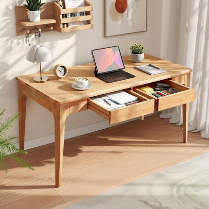 Zevemomo 47inch Solid Wood Writing Desk, Computer Study Desk with 2 Storage Drawers for Bedroom, Office