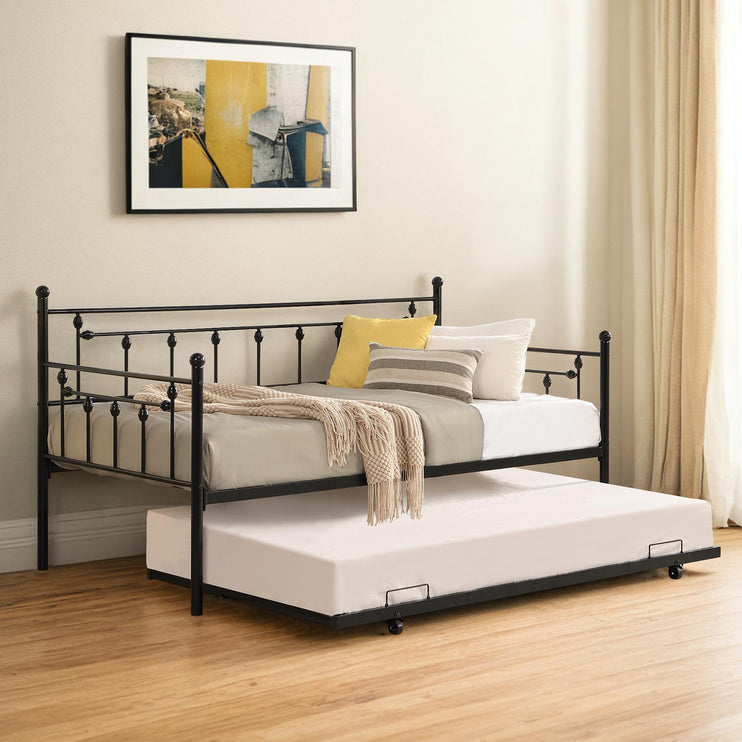 Twin Daybed with Trundle, Sofa Bed Frame for Kids Teens