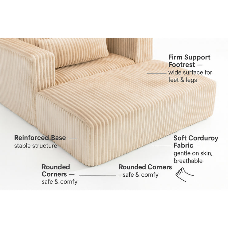 Oversized All-Foam Corduroy Lounge Chair with Ottoman, Modular Deep-Seat Floor Couch, Compressed Shipping & Easy Assembly, 50.98" W × 62.6" D × 23.62" H Chair-YKX-33010-Beige