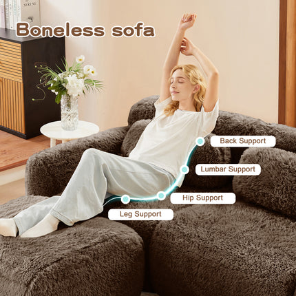 U-shaped Boneless Sofa,32D High Density Sponge Bottom,Anti-Slip Design,No Assembly Required,Ergonomic Design,Free Combination Full-compression Vacuum Packaging,For Living Rooms,Studies, Chocolate