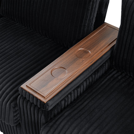 4-seater Corduroy Sofa Couch 133" Modern Sofa with USB Ports, Hidden Storage Arms, Flip-Top Cup Holders for Living Room, Black