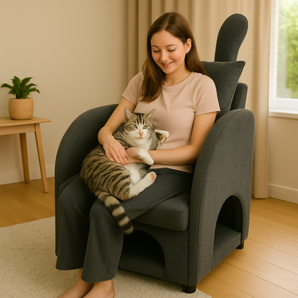 Dark Gray Bunny-Ear Pet-Friendly Armchair with Scratch-Resistant Fabric, Triple-Entry Pet Hideaway Openings, Dual-Use Sofa Chair, 27.4 x 25.2 x 37.4 inch