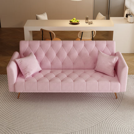 71 inch convertible love seat sofa, American retro pink velvet, suitable for small living room, bedroom, office