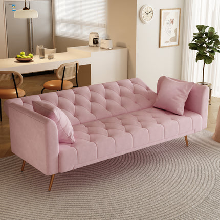 71 inch convertible love seat sofa, American retro pink velvet, suitable for small living room, bedroom, office