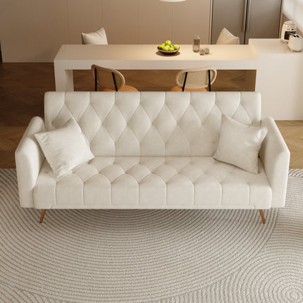 71 inch convertible love seat sofa, American retro beige velvet, suitable for small living room, bedroom, office