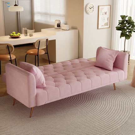 71 inch convertible love seat sofa, American retro pink velvet, suitable for small living room, bedroom, office
