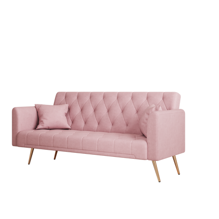 71 inch convertible love seat sofa, American retro pink velvet, suitable for small living room, bedroom, office
