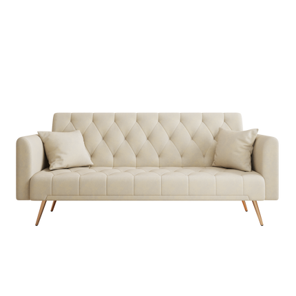 71 inch convertible love seat sofa, American retro beige velvet, suitable for small living room, bedroom, office