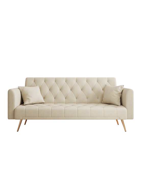 71 inch convertible love seat sofa, American retro beige velvet, suitable for small living room, bedroom, office