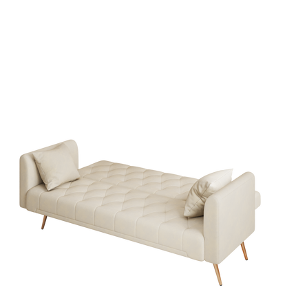 71 inch convertible love seat sofa, American retro beige velvet, suitable for small living room, bedroom, office